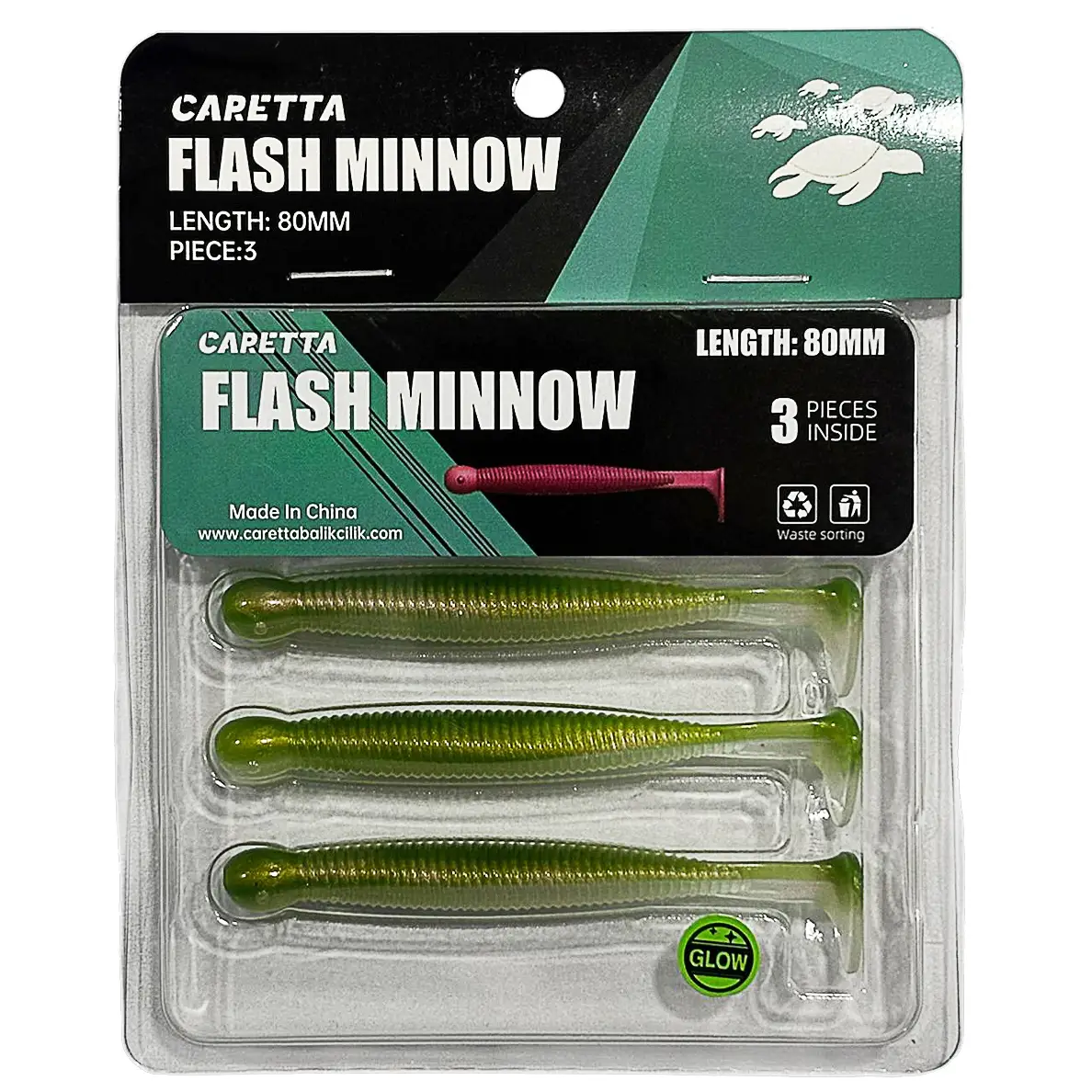 Caretta Flash Minnow 8cm 3.5gr 3 Adet Silikon Yem - Green Glow