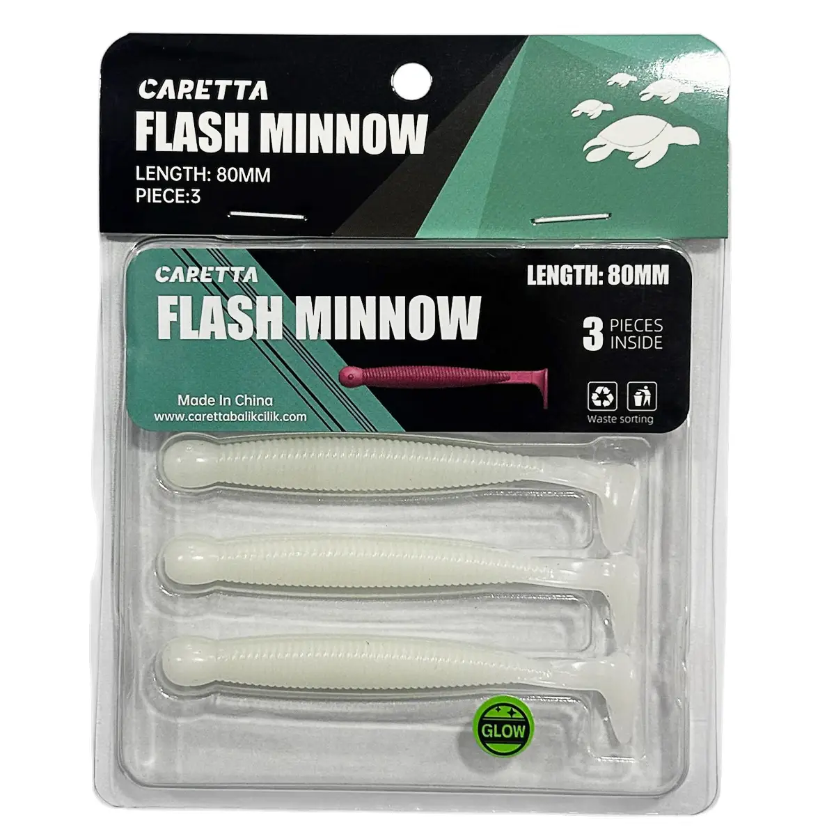 Caretta Flash Minnow 8cm 3.5gr 3 Adet Silikon Yem - White Glow